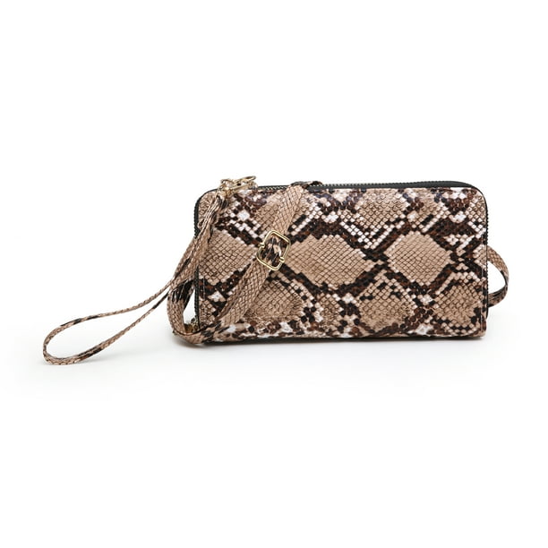 NEW Textured Python Faux Snake Skin Crossbody Purse Touch Screen Cell Phone Bag